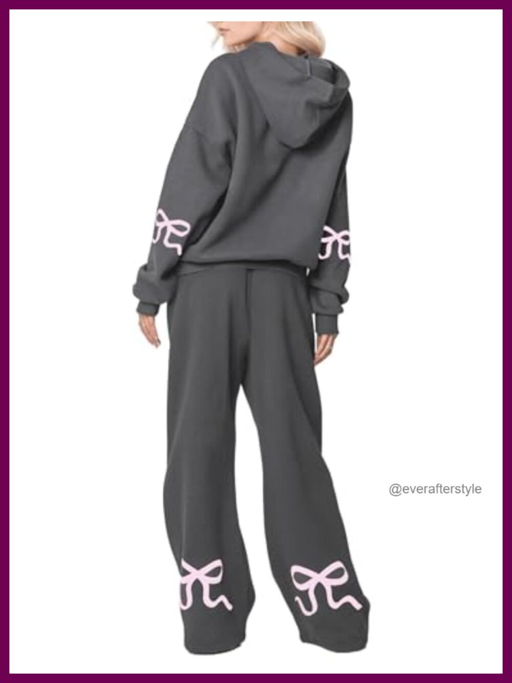 2 Piece Oversized Bow Print Hoodie Wide Leg Sweatpants Set Cotton Blend